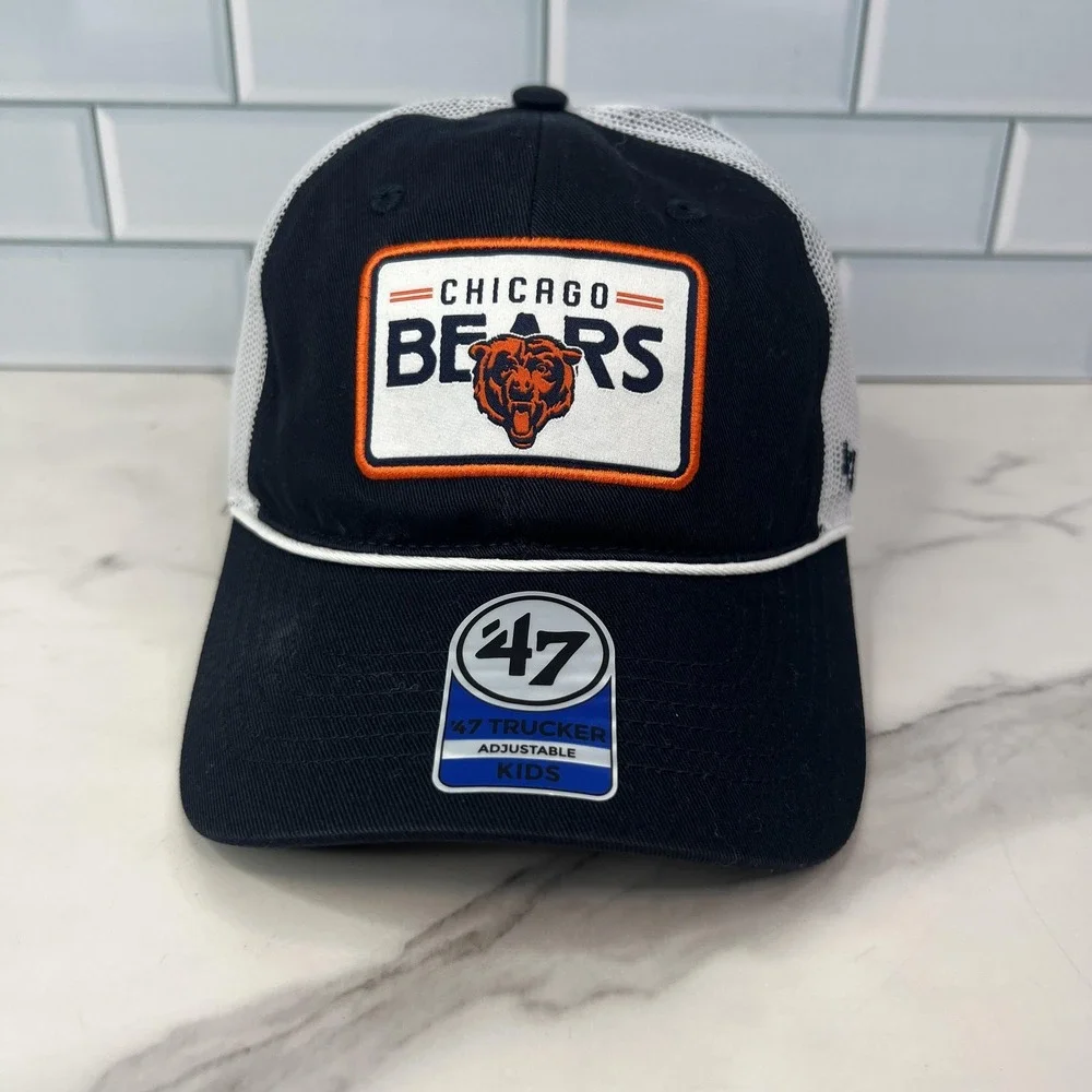 Chicago Bears Hat Cap Snap Back Trucker Navy White NFL Football‎ Kids Rope Mesh